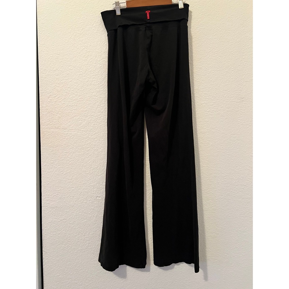 T-Party Yoga Pants Black Foldover Waist Wide Leg Flare Y2K Athleisure